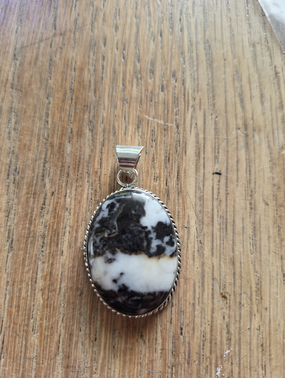 Sterling Silver White Buffalo Oval Pendant